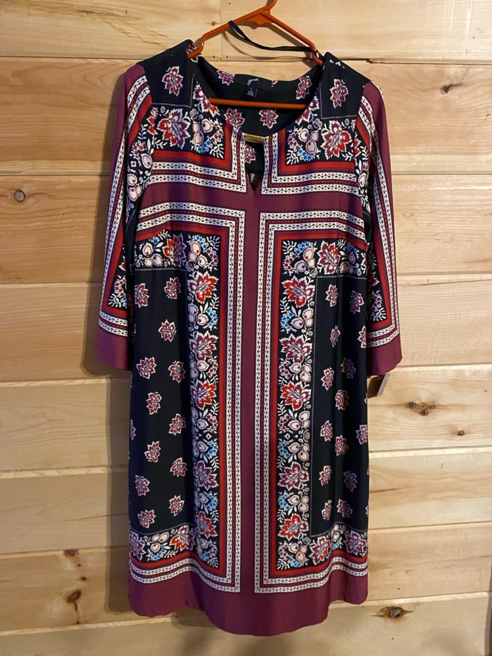$43-NWT sz large GNW Black Dress with Red and Cream Floral Geometric Print